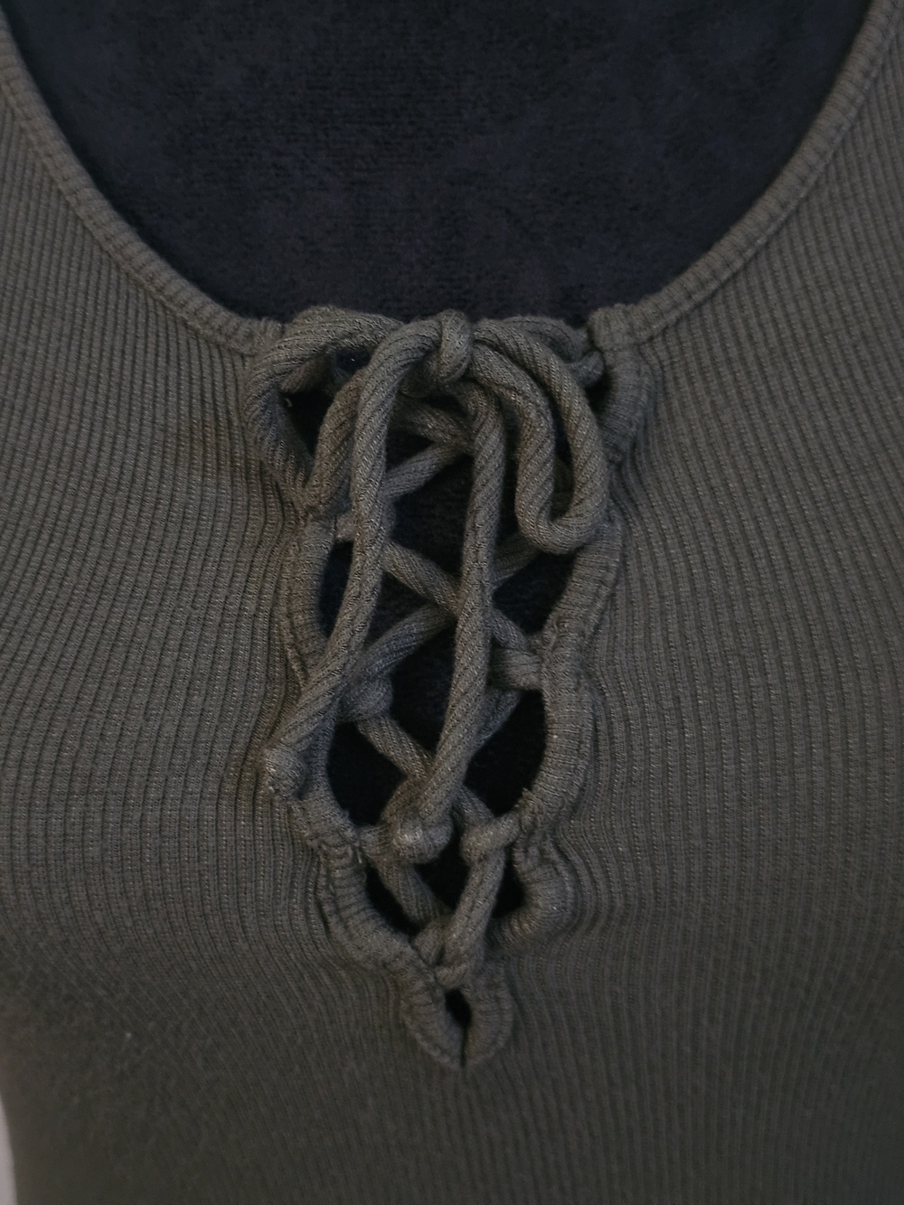 Wet Seal Olive Ribbed Lace-Up Scoop Mini Dress - Picture 3 of 7